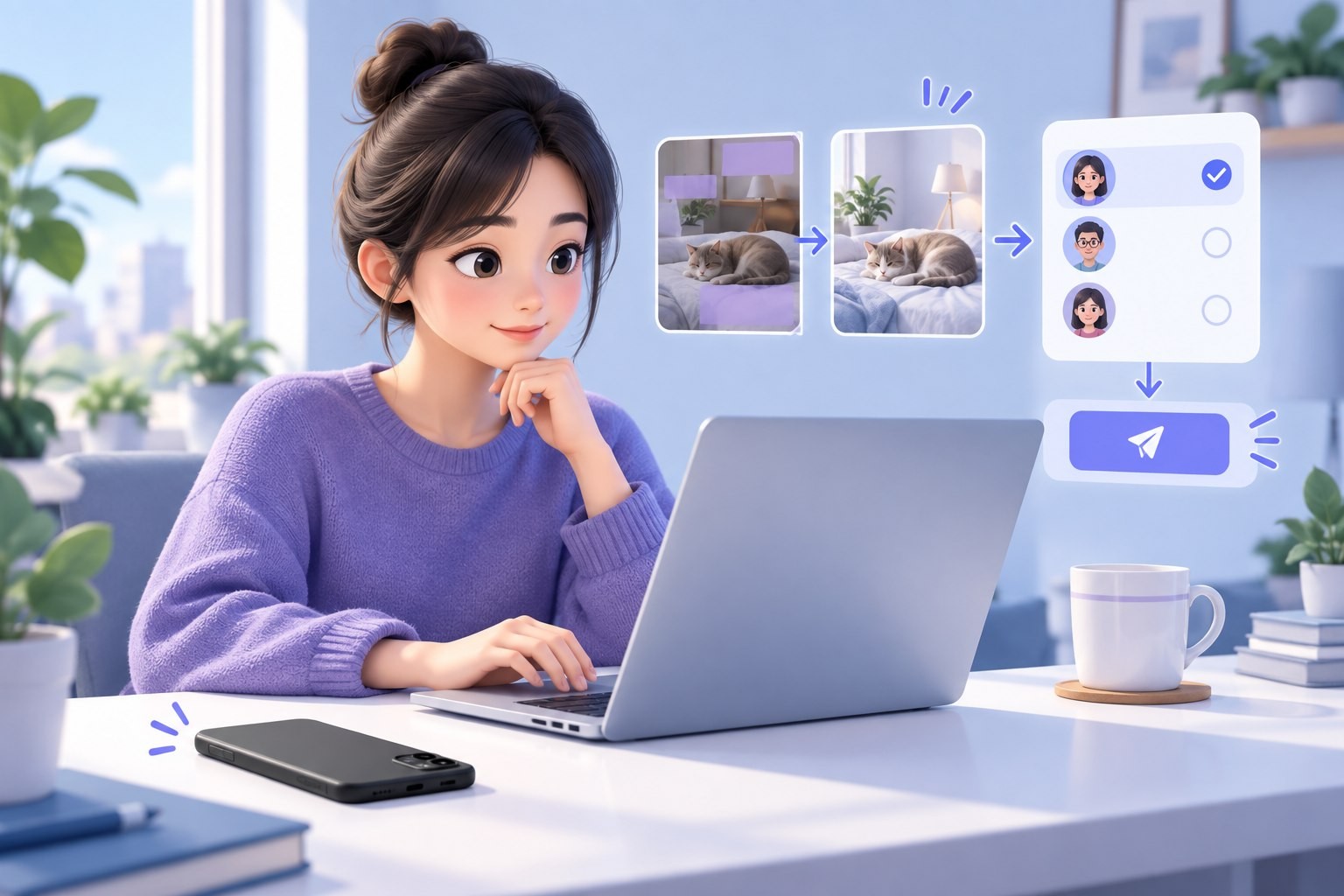 分享者在发送预览中核对处理后的图片和接收对象