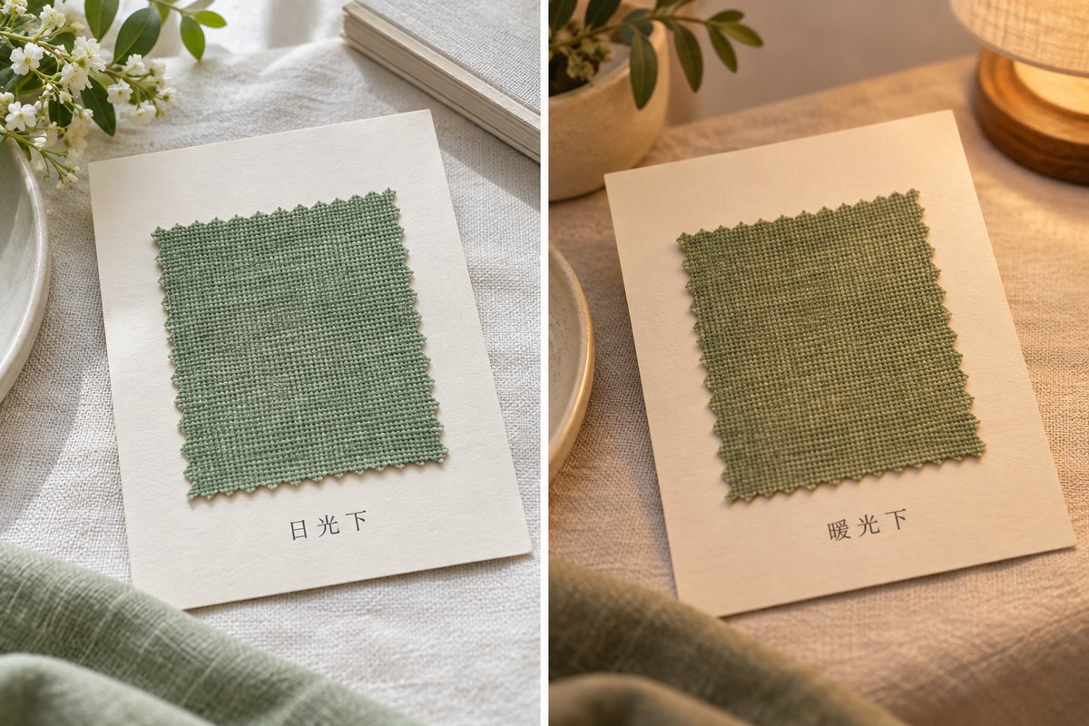 相同布带在日光下和暖光下的两幅概念画面