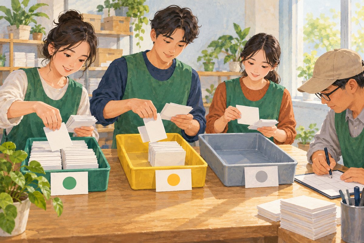 将已清点、备用和等待确认的卡纸分别整理