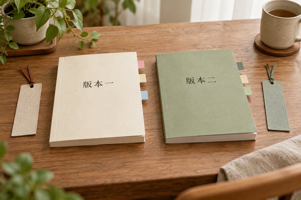 分别标示版本一和版本二的两本示意册