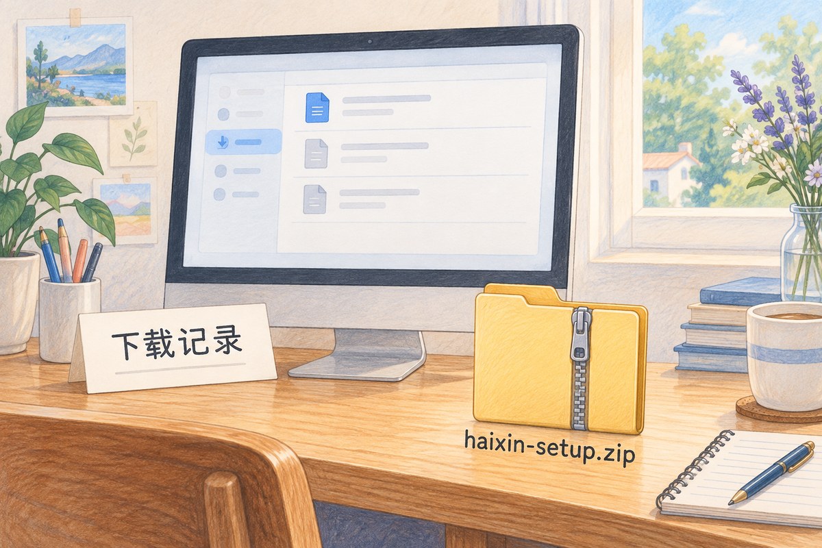 电脑下载记录与haixin-setup.zip文件示意