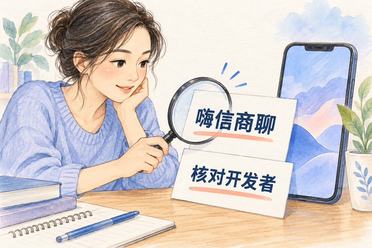 嗨信商聊名称与核对开发者提示卡